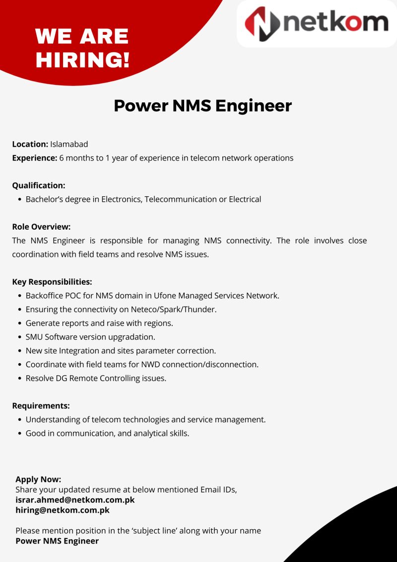 Netkom Technologies Jobs Power NMS Engineer 1