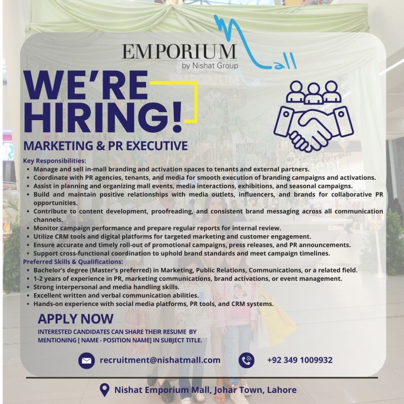 Emporium Mall Jobs Marketing & PR Executive 1