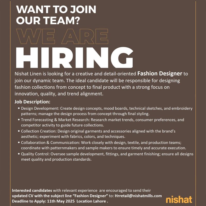 Nishat Linen NL Jobs Fashion Designer 1