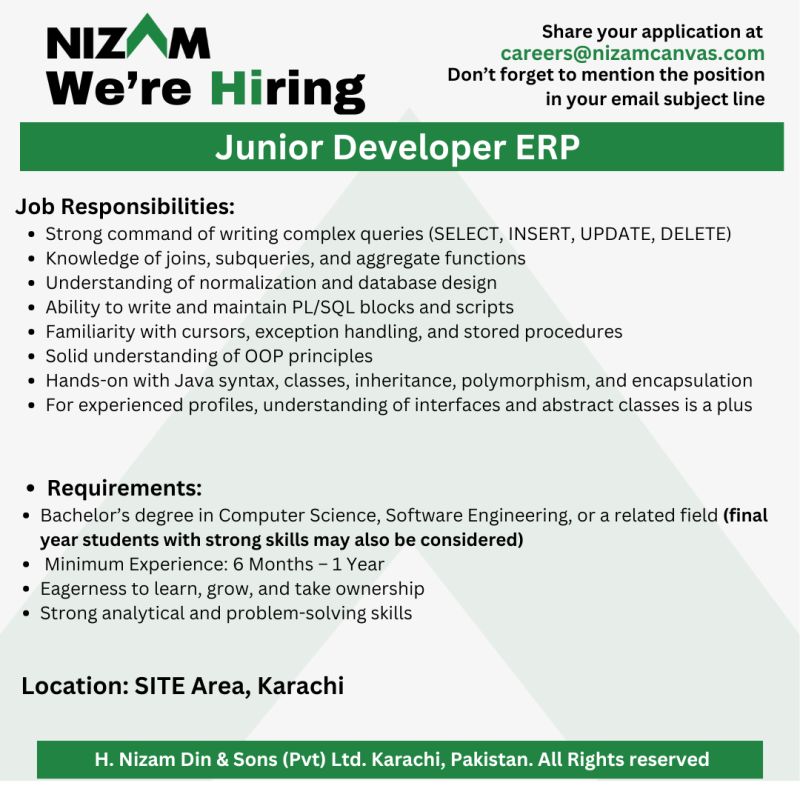 Nizam Canvas Jobs Junior Developer ERP 1