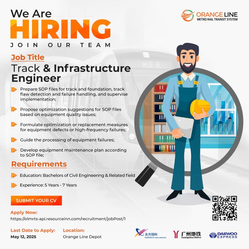 OrangeLine Metro Rail Transit System OLMRTS Jobs Track & Infrastructure Engineer 1