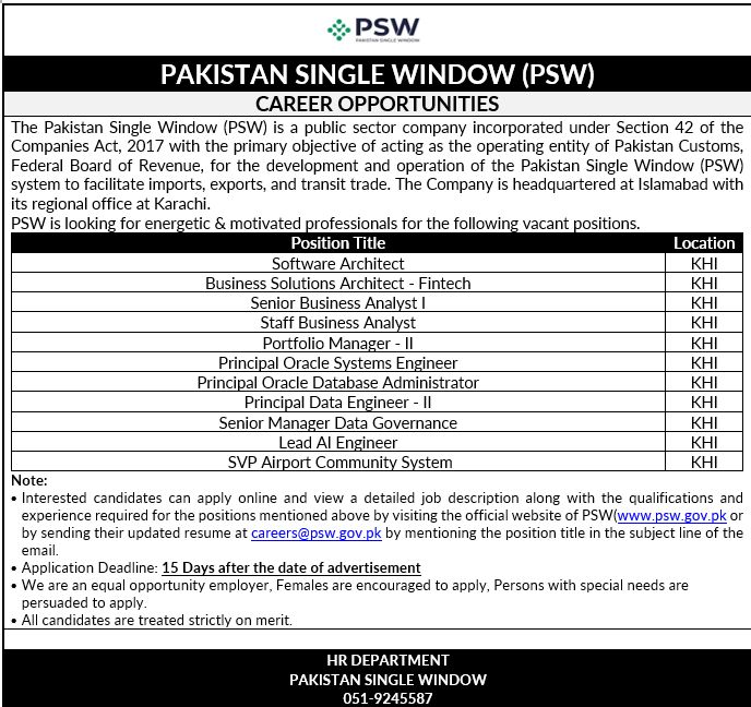 Pakistan Single Window (PSW) Jobs May 2025 1
