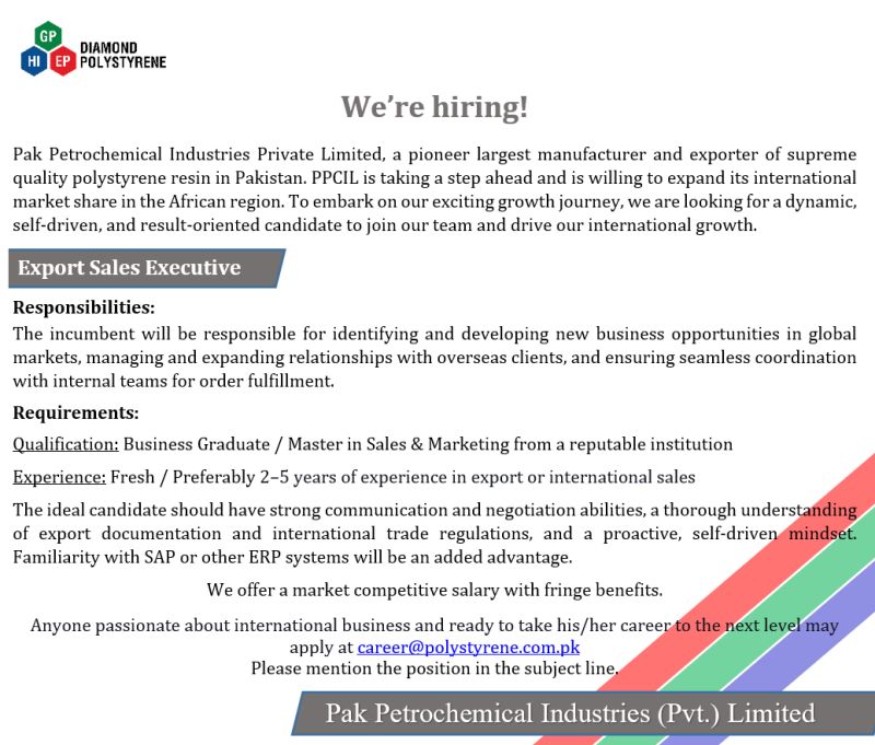 Pak Petrochemical Industries Private Limited Jobs Export Sales Executive 1