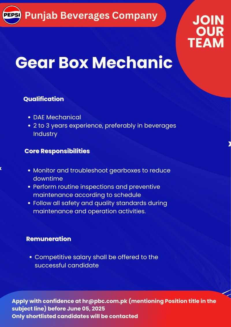 Punjab Beverages Company Jobs Gear Box Mechanic 1