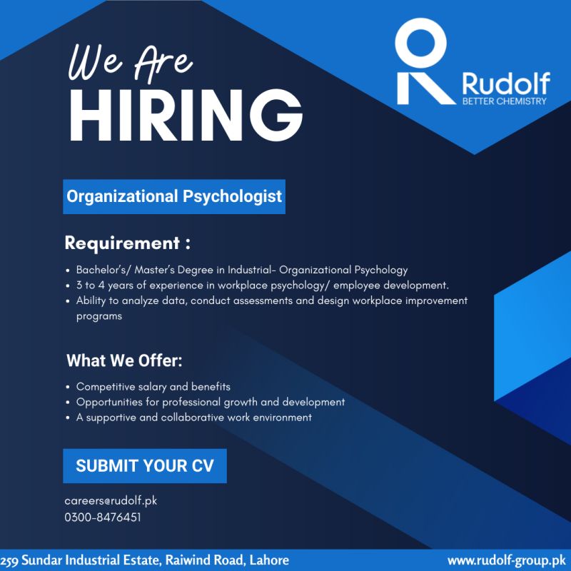 Rudolf Pakistan (Pvt) Limited Jobs Organizational Psychologist 1