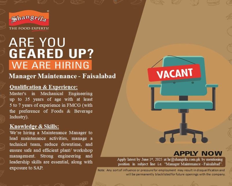 Shangrila Foods Private Limited Jobs Manager Maintenance 1