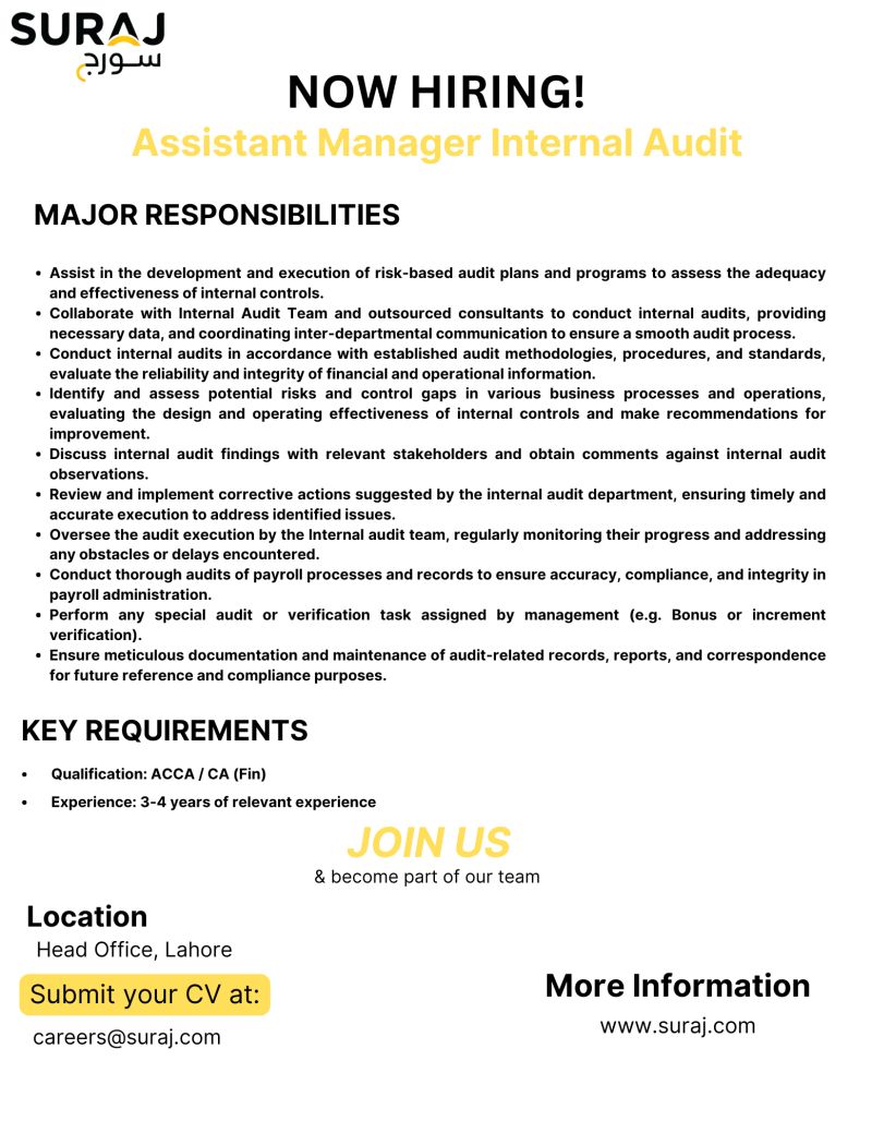 Suraj Cotton Mills Limited Jobs Assistant Manager Internal Audit 1