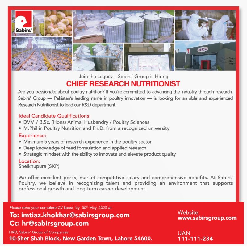 Sabirs' Group Jobs Chief Research Nutritionist 1