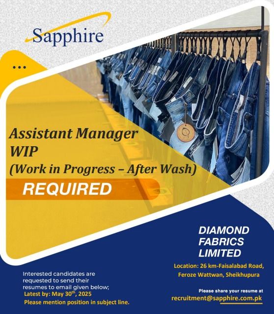 Diamond Fabrics Limited Sapphire Jobs Assistant Manager WIP 1