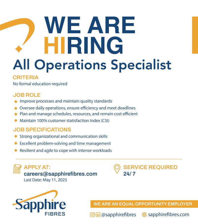 Sapphire Fibres Limited Jobs All Operations Specialist 1