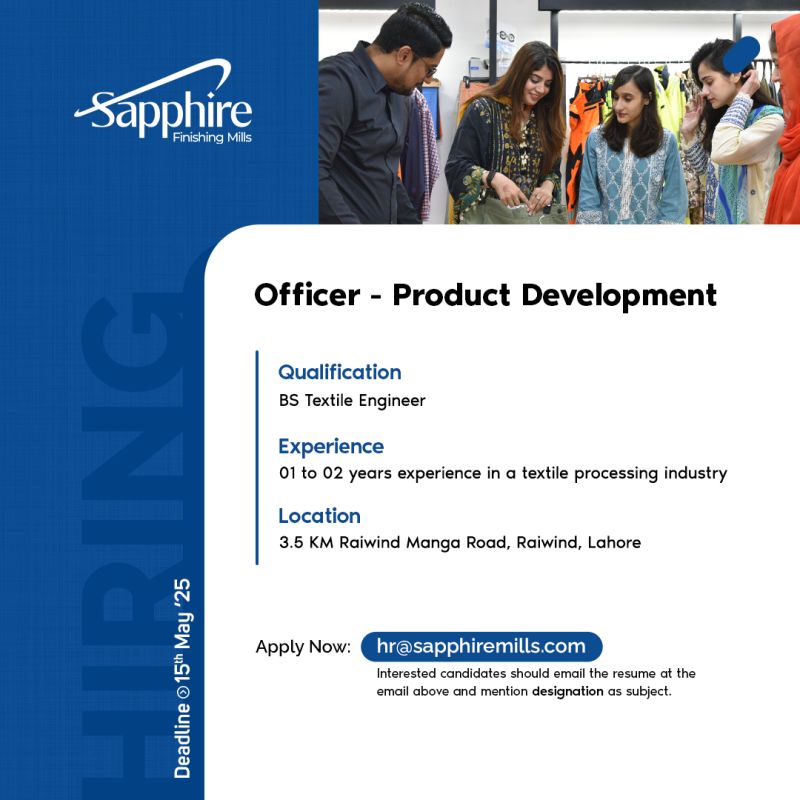 Sapphire Finishing Mills Jobs Officer Product Development 1