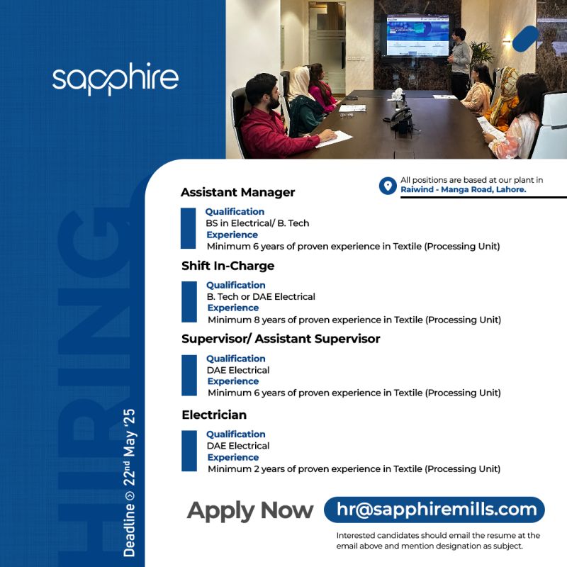 Sapphire Finishing Mills Jobs May 2025 1
