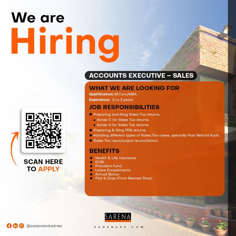 Sarena Textile Industries Jobs Accounts Executive Sales 1