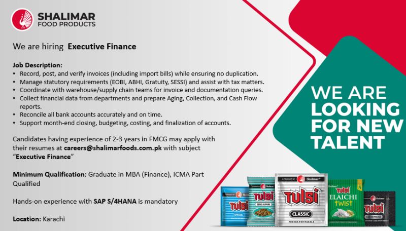 Shalimar Food Products Jobs Executive Finance 1