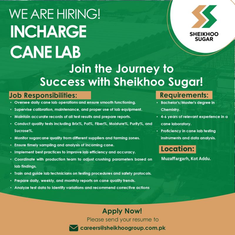 Sheikhoo Sugar Jobs Incharge Cane Lab 1