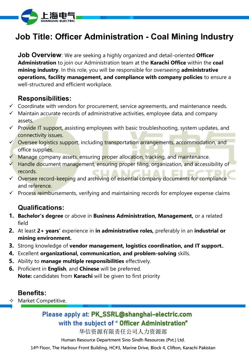 Shanghai Eectric Pvt Ltd Jobs Officer Administration 1