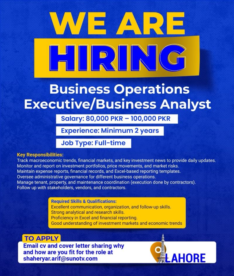 Suno Tv Jobs Business Operations Executive/Business Analyst 1