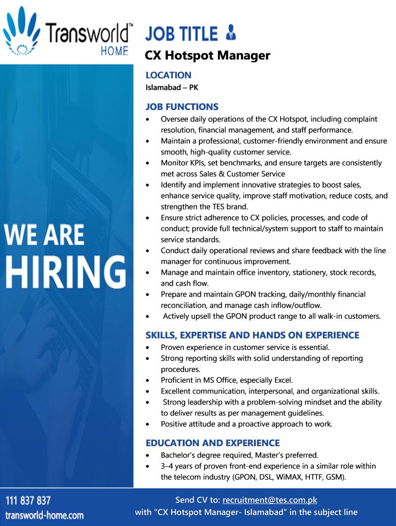 Transworld Home Jobs CX Hotspot Manager 1