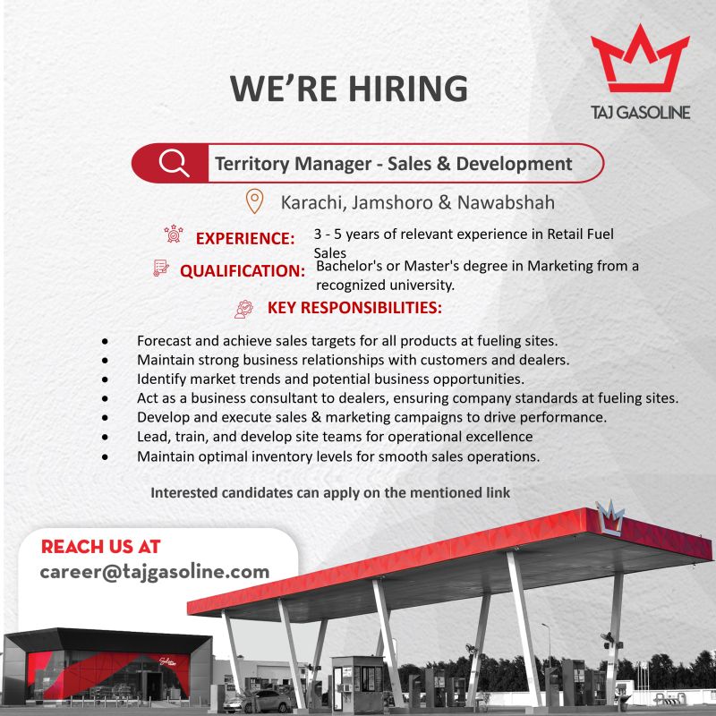 Taj Gasoline Pvt Ltd Jobs Territory Managers Sales & Development 1