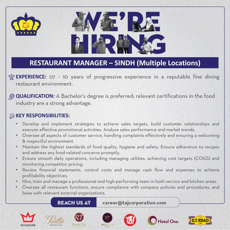 Taj Corporation Limited Jobs Restaurant Manager 1