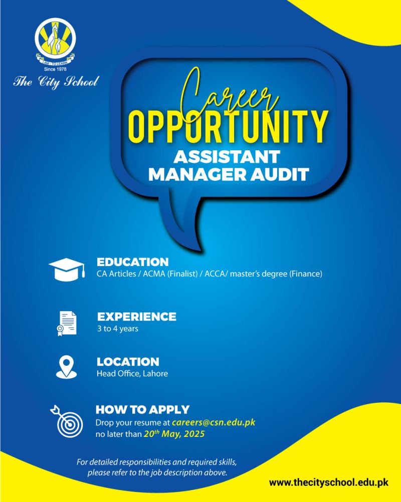 The City School Jobs Assistant Manager Audit 1