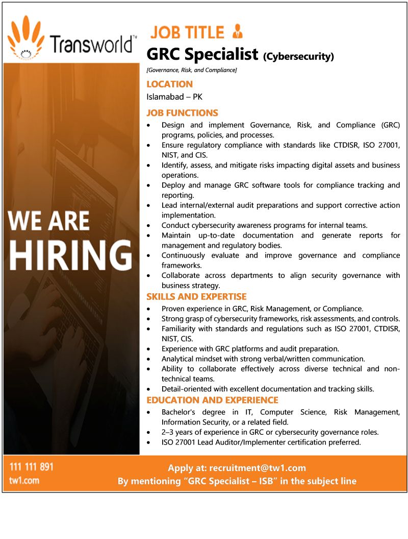 Transworld Associates Jobs GRC Specialist 1