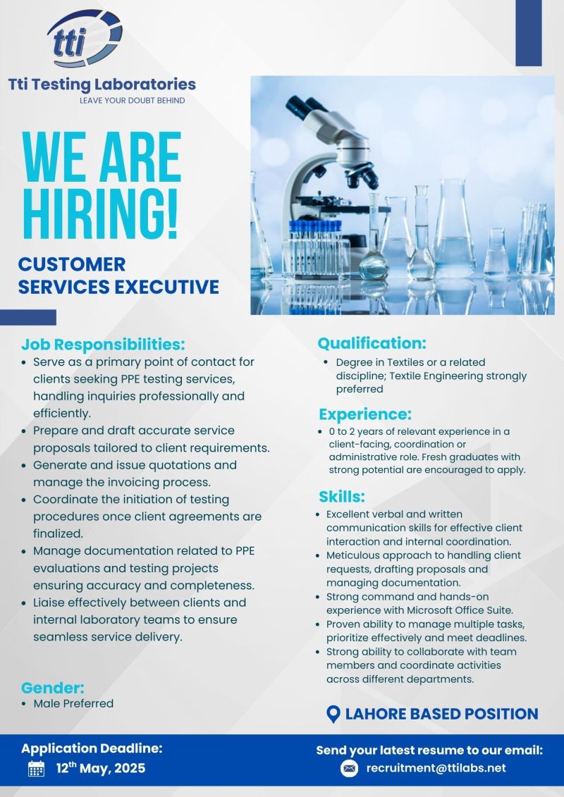 Tti Testing Laboratories Jobs Customer Services Executive q