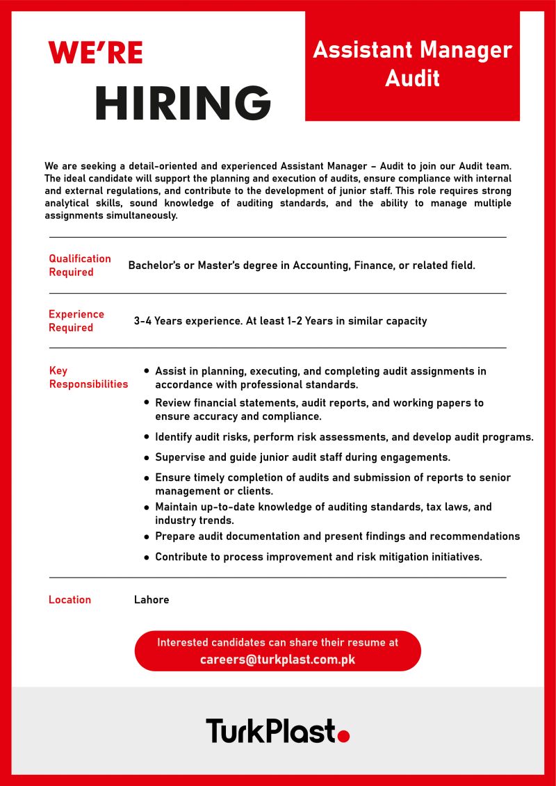 Turk Plast Pvt Ltd Jobs Assistant Manager Audit 1