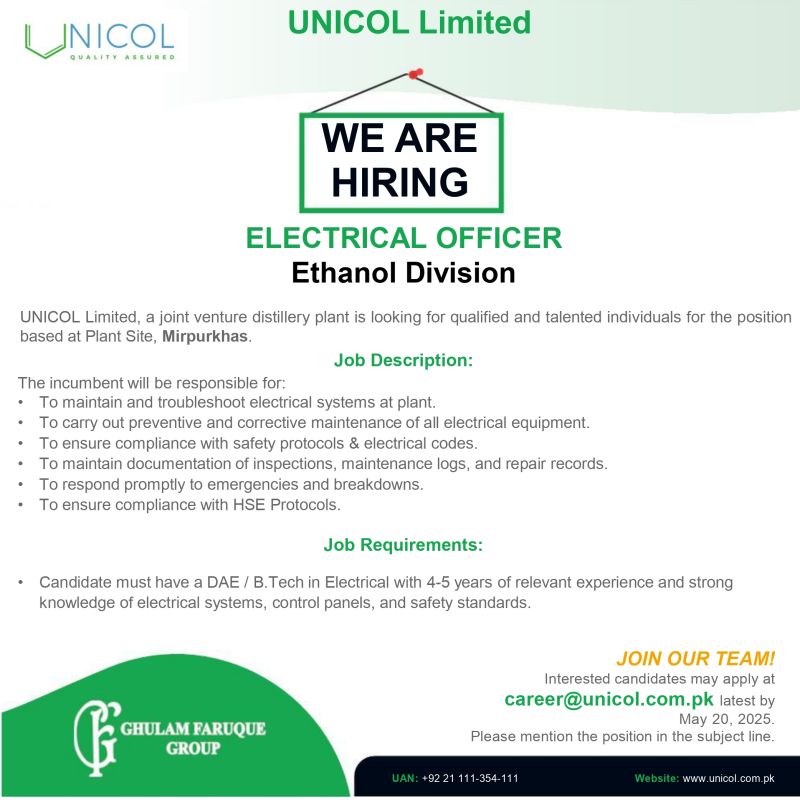 Unicol Limited Jobs Electrical Officer 1