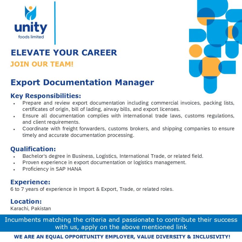 Unity Foods Limited Jobs Export Documentation Manager 1