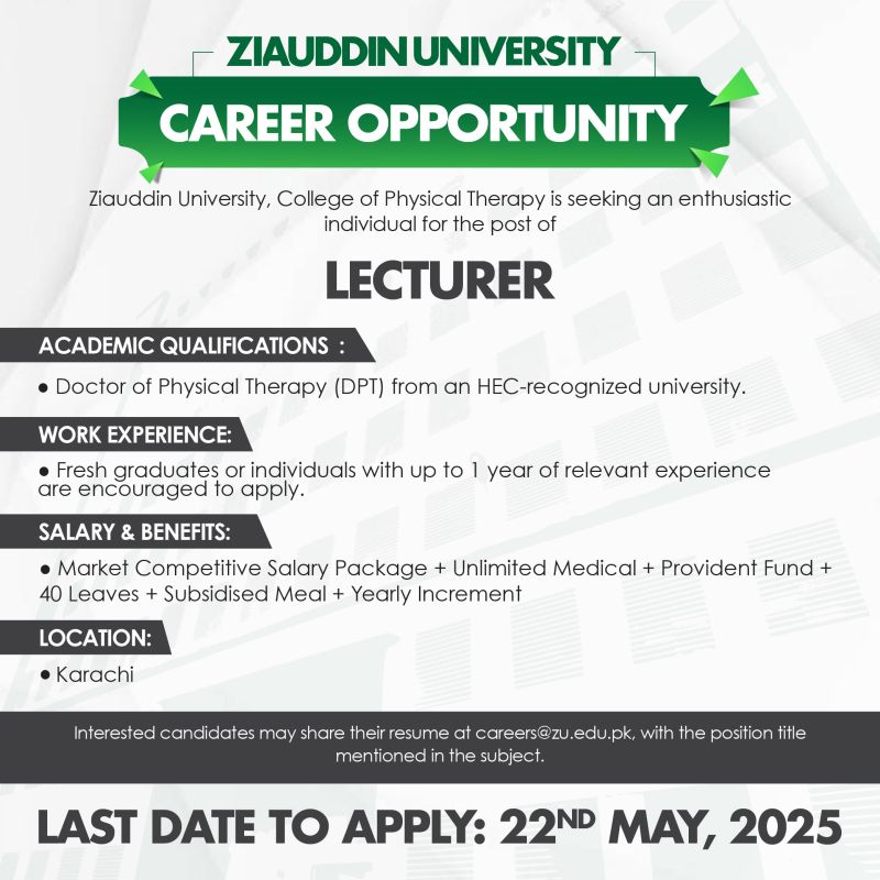 Ziauddin University Jobs Lecturer 1