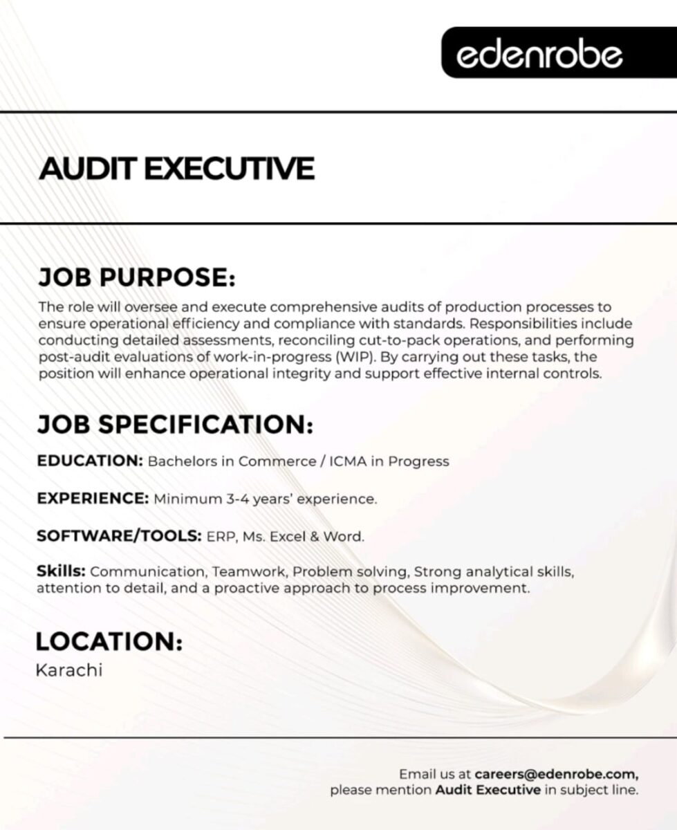 Edenrobe Jobs Audit Executive 1