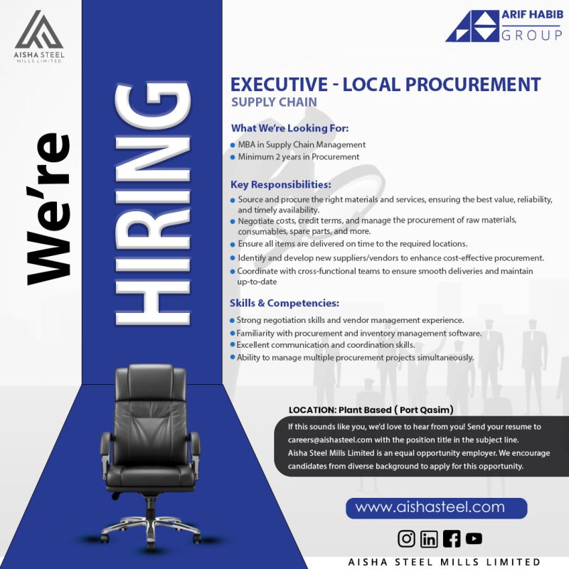 Aisha Steel Mills Limited ASML Jobs Executive Local Procurement 1