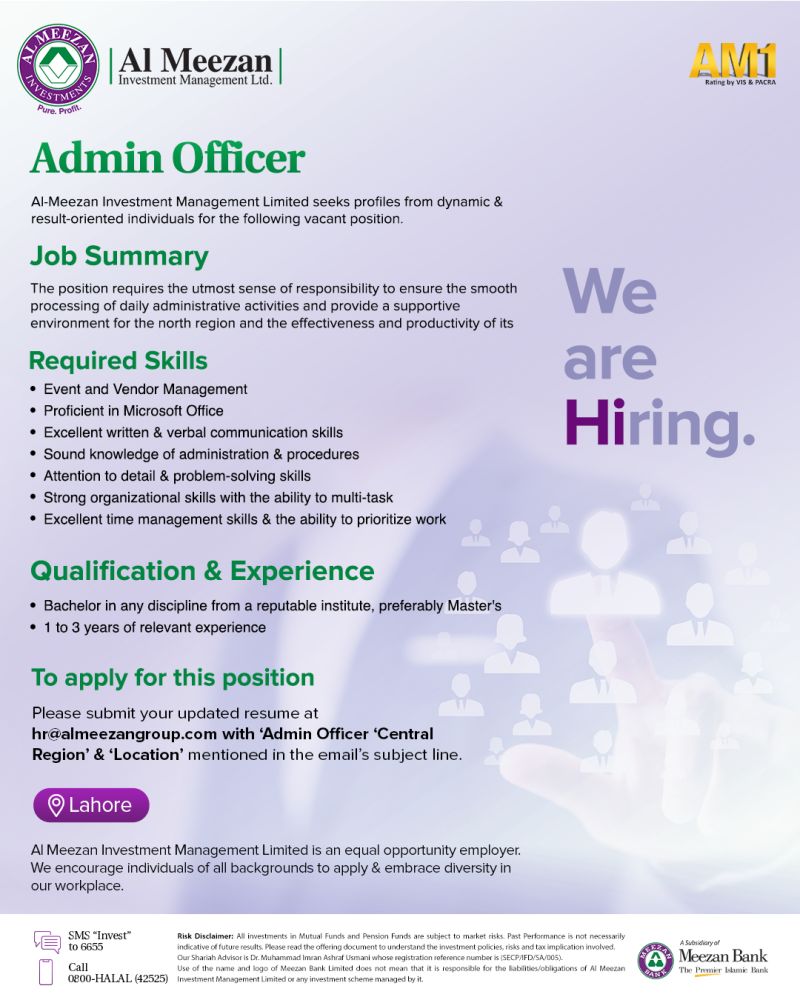 Al Meezan Investment Management Ltd Jobs Admin Officer 1