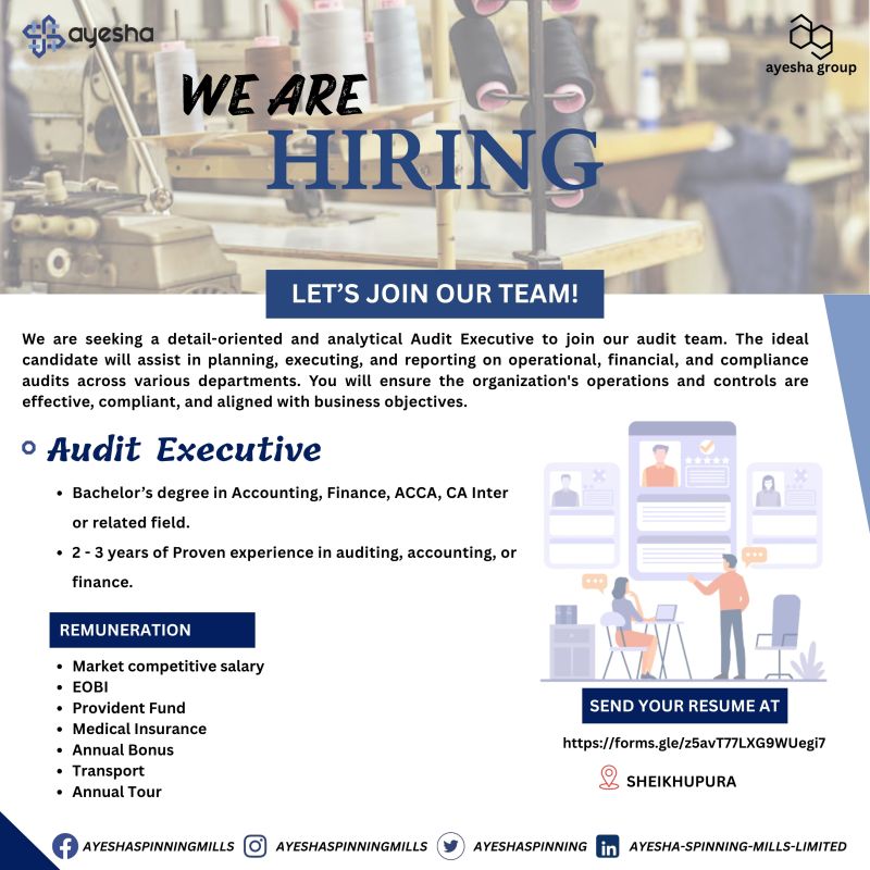 Ayesha Spinning Mills Jobs Audit Executive 1