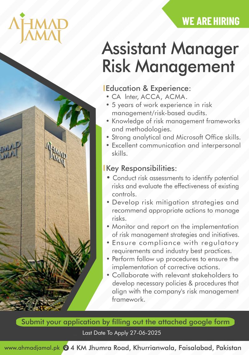 Ahmad Jamal Textile Mills Jobs Assistant Manager Risk Management 1
