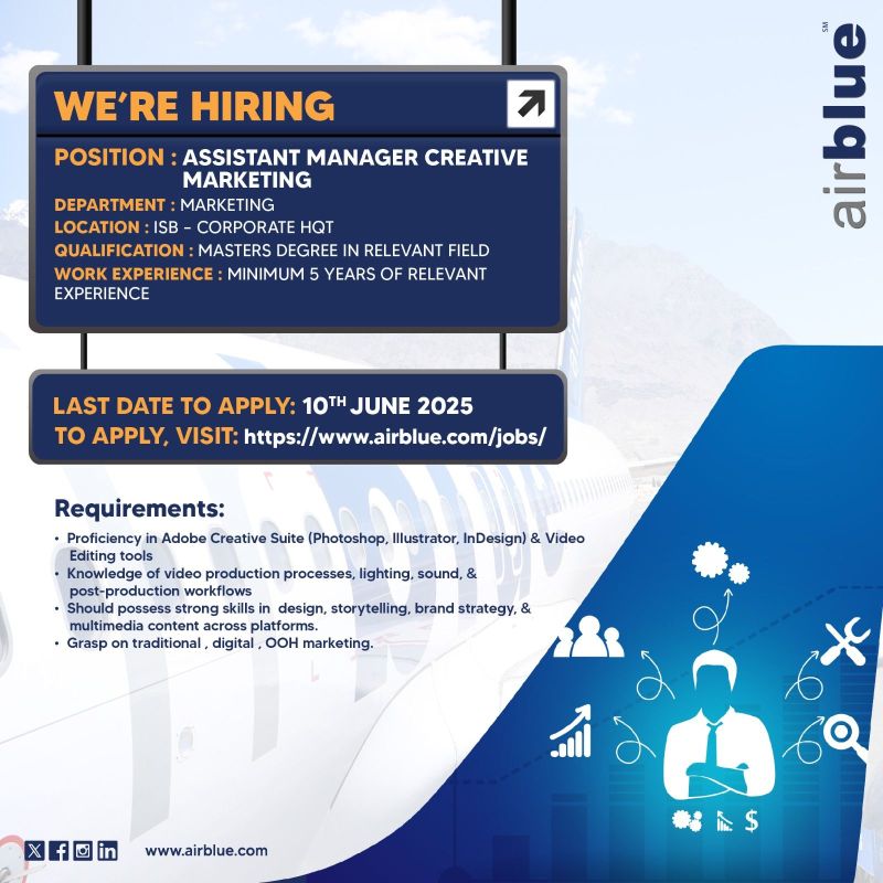 Airblue Pakistan Jobs Assistant Manager Creative Marketing 1