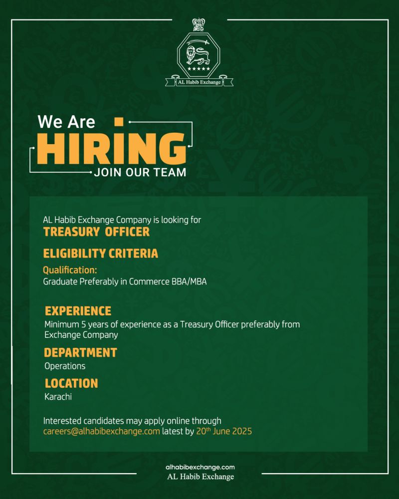 AL Habib Exchange Company Jobs Treasury Officer 1