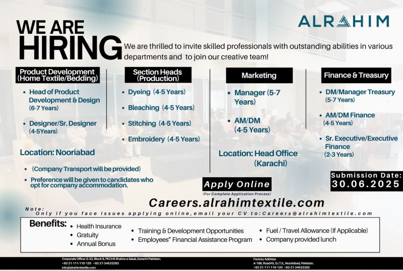 Al Rahim Textile Industries Jobs June 2025 1