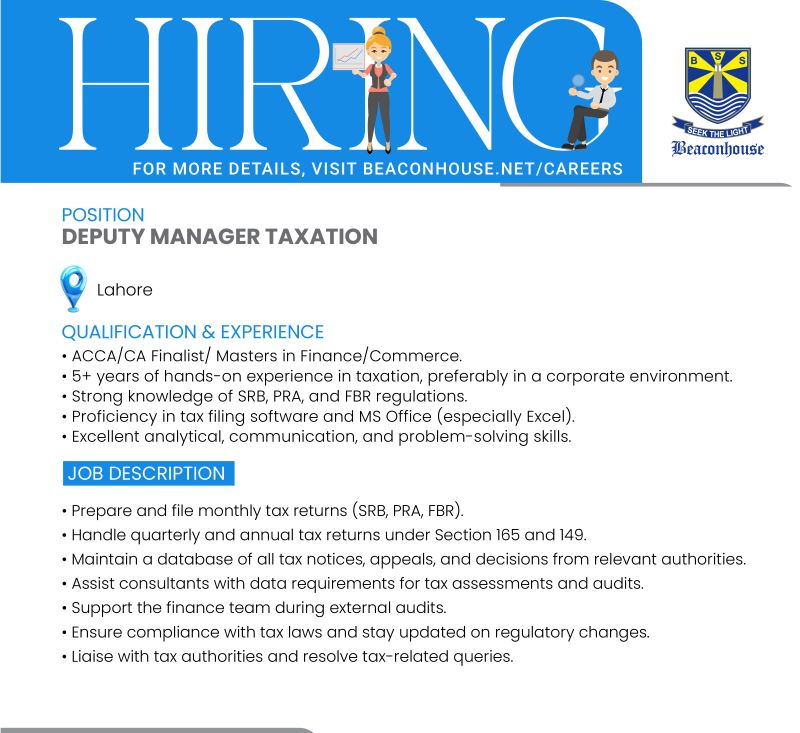 Beaconhouse Group Jobs Deputy Manager Taxation 1