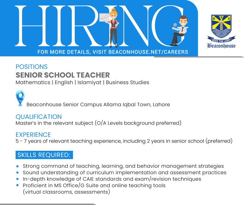 Beaconhouse Group Jobs Senior School Teacher 1