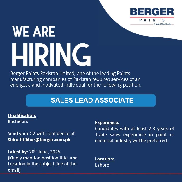 Berger Paints Pakistan Jobs Sales Lead Associate 1