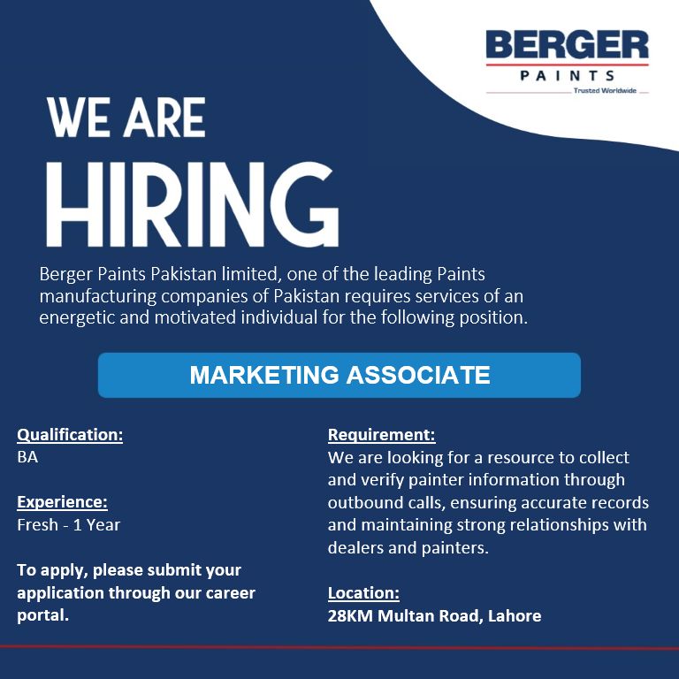 Berger Paints Pakistan Jobs Marketing Associate 1