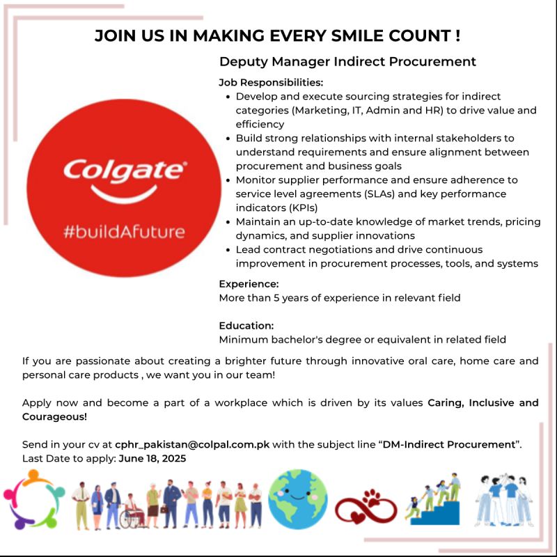 Colgate Pamolive Pakistan Jobs Deputy Manager Indirect Procurement 1