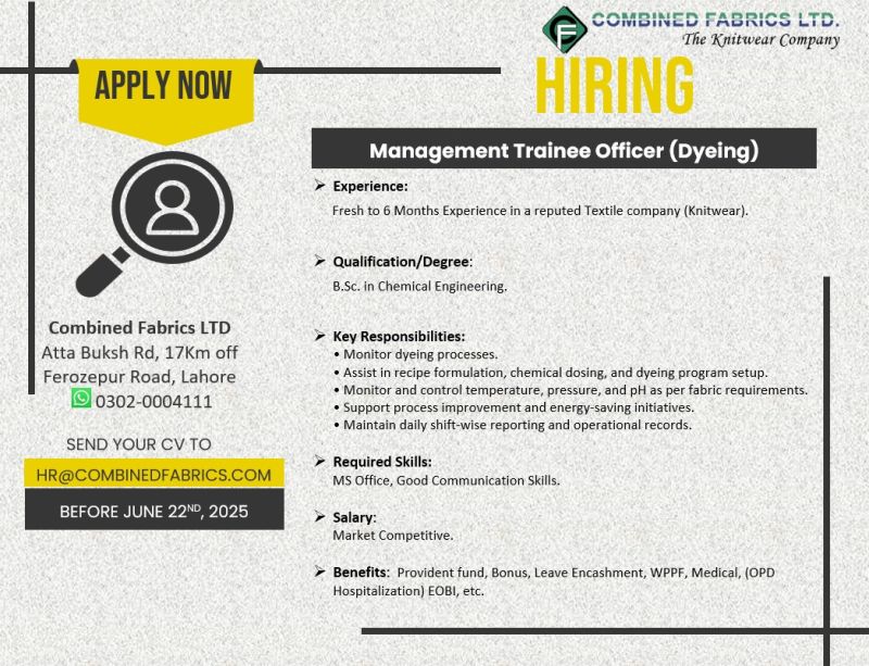 Combined Fabrics Limited Jobs MTO Dyeing 1