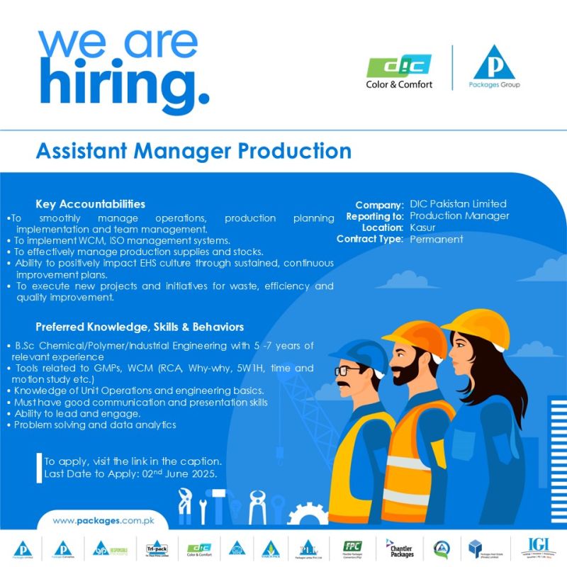 DIC Pakistan Limited Jobs Assistant Manager Production 1