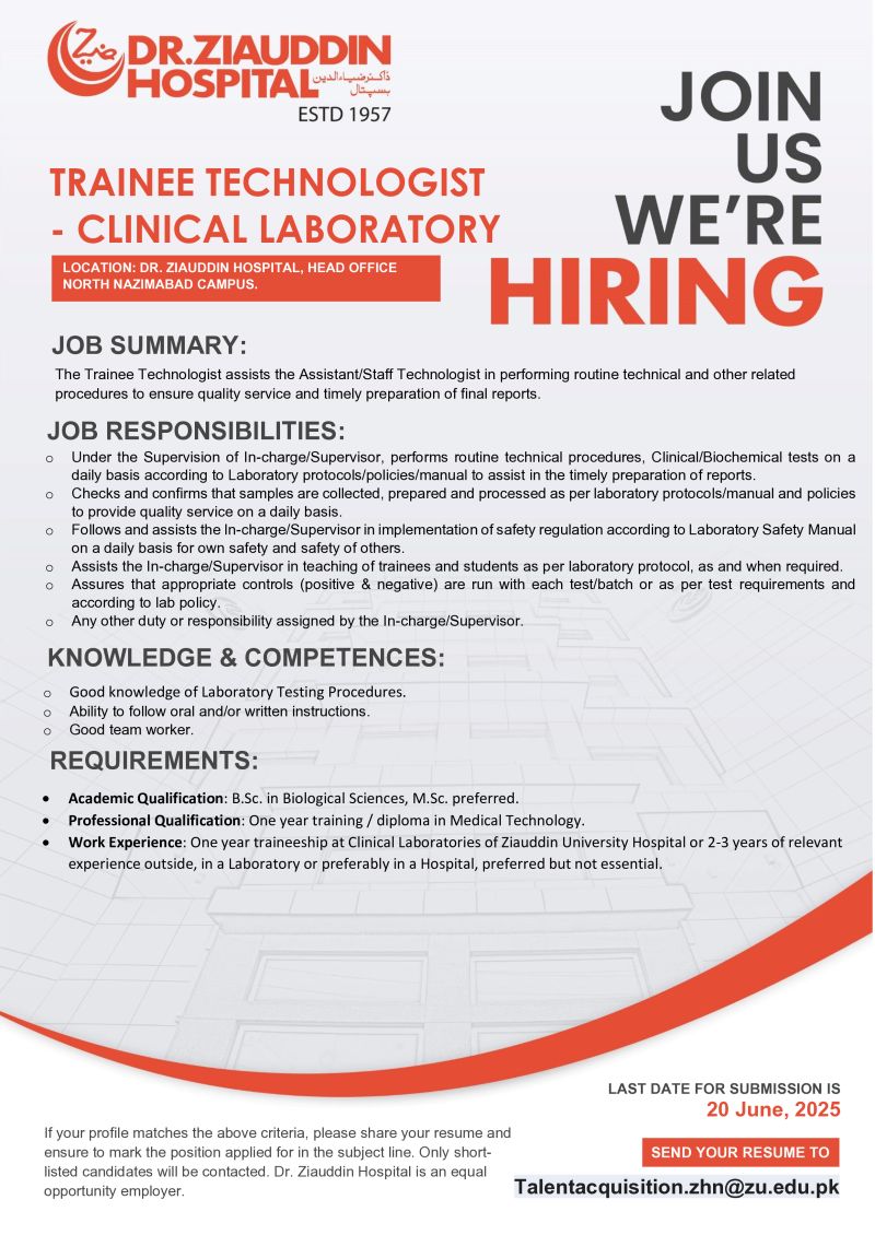 Dr Ziauddin Hospital Jobs June 2025 3