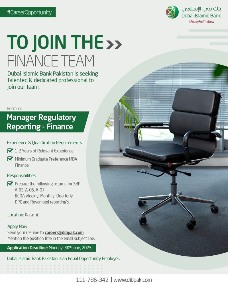 Dubai Islamic Bank Pakistan Jobs Manager Regulatory Finance 1