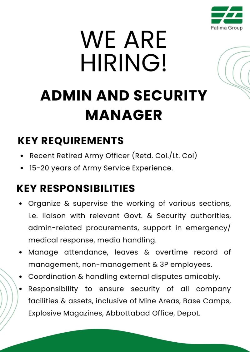 Fatima Group Jobs Admin & Security Manager 1