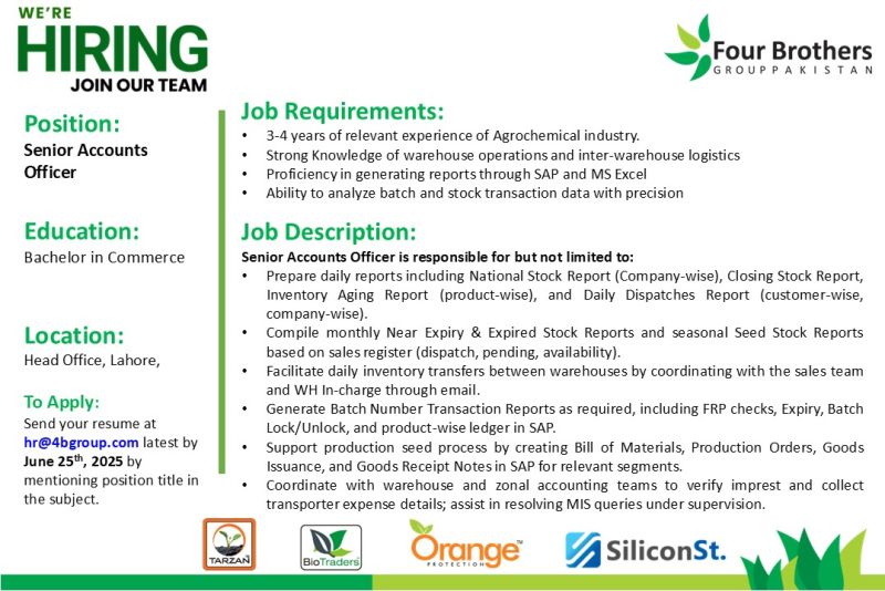 Four Brothers Group Pakistan Jobs Senior Accounts Officer 1